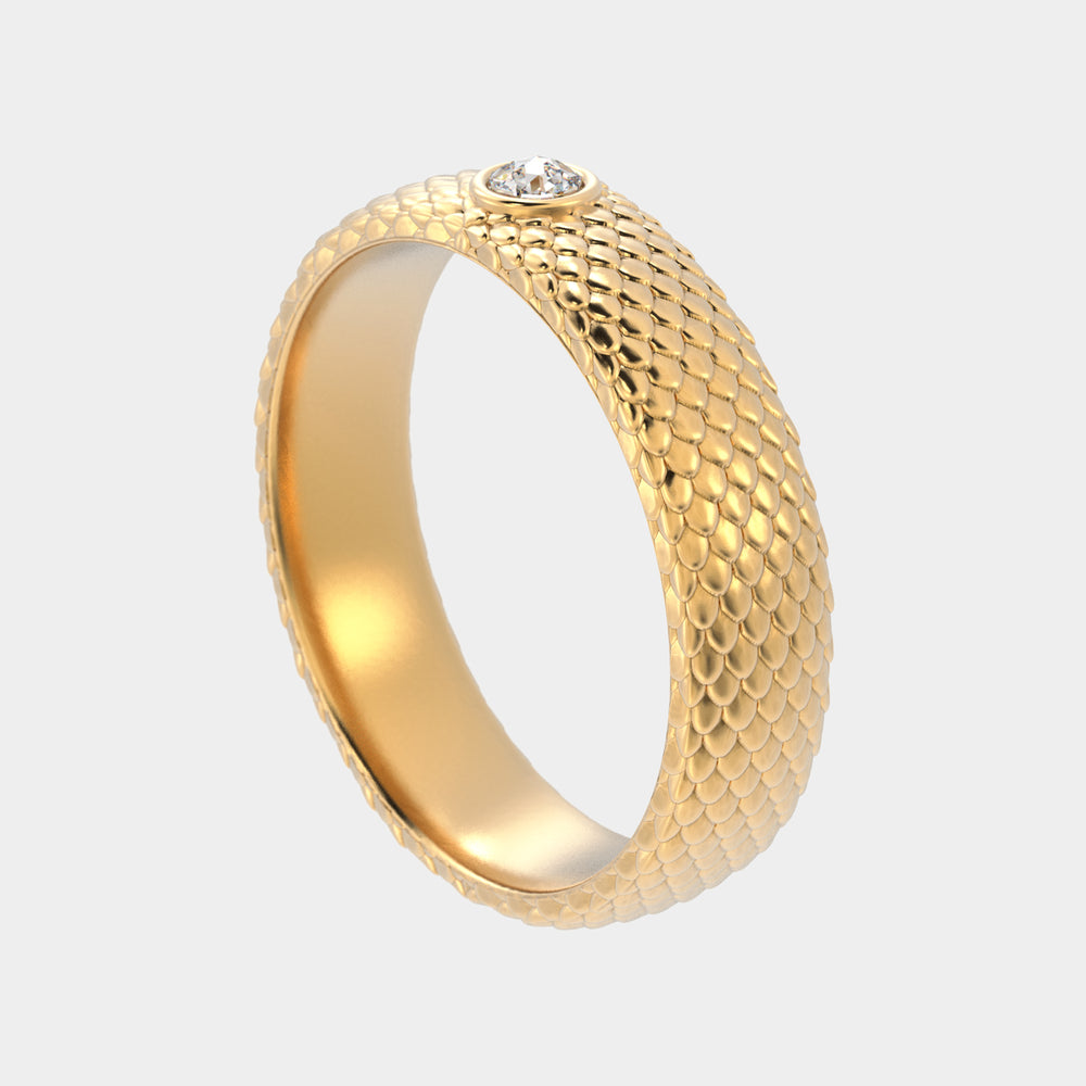 
                  
                    Unisex Snake Scale Gold Ring with Baguette Diamonds
                  
                