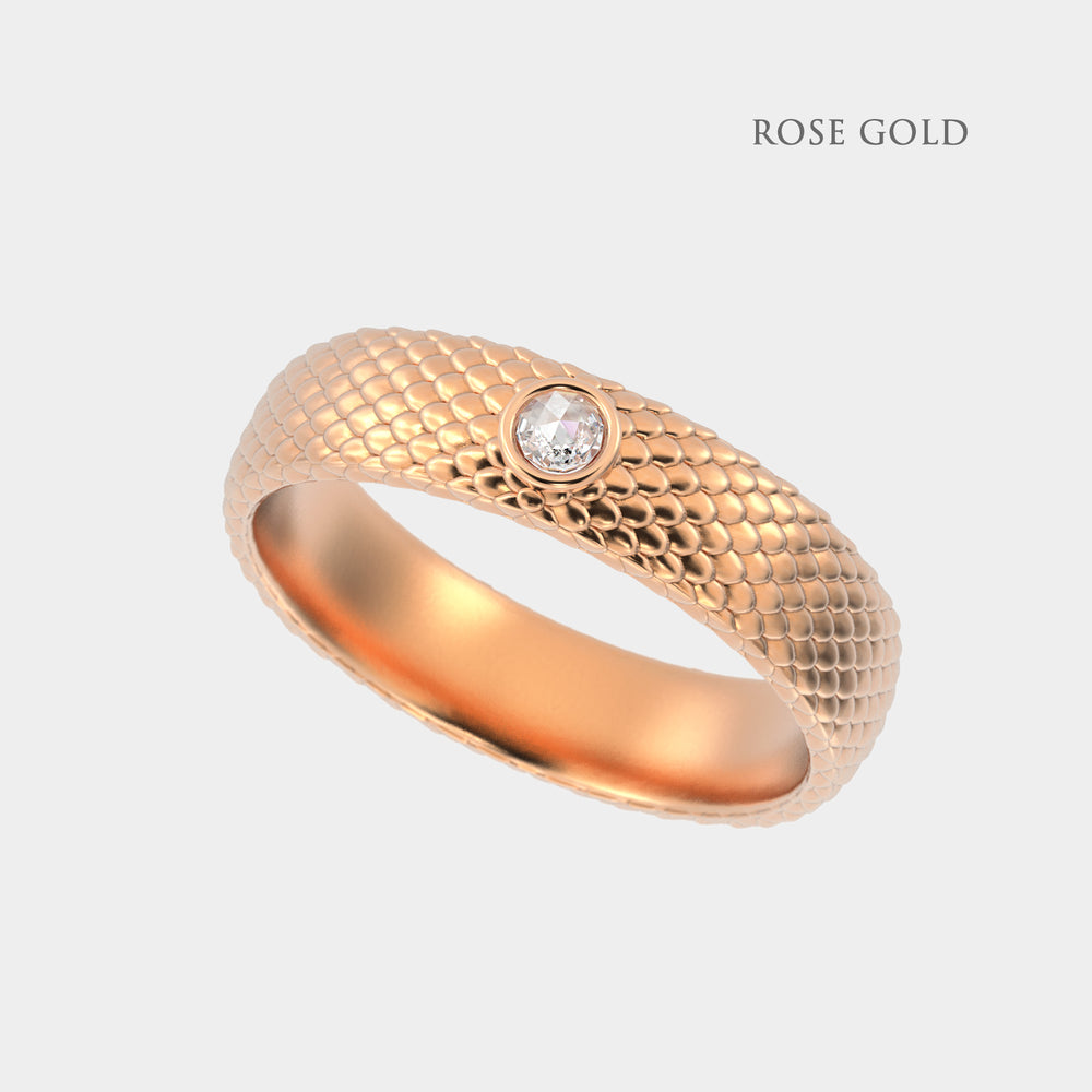 
                  
                    Unisex Snake Scale Gold Ring with Baguette Diamonds
                  
                