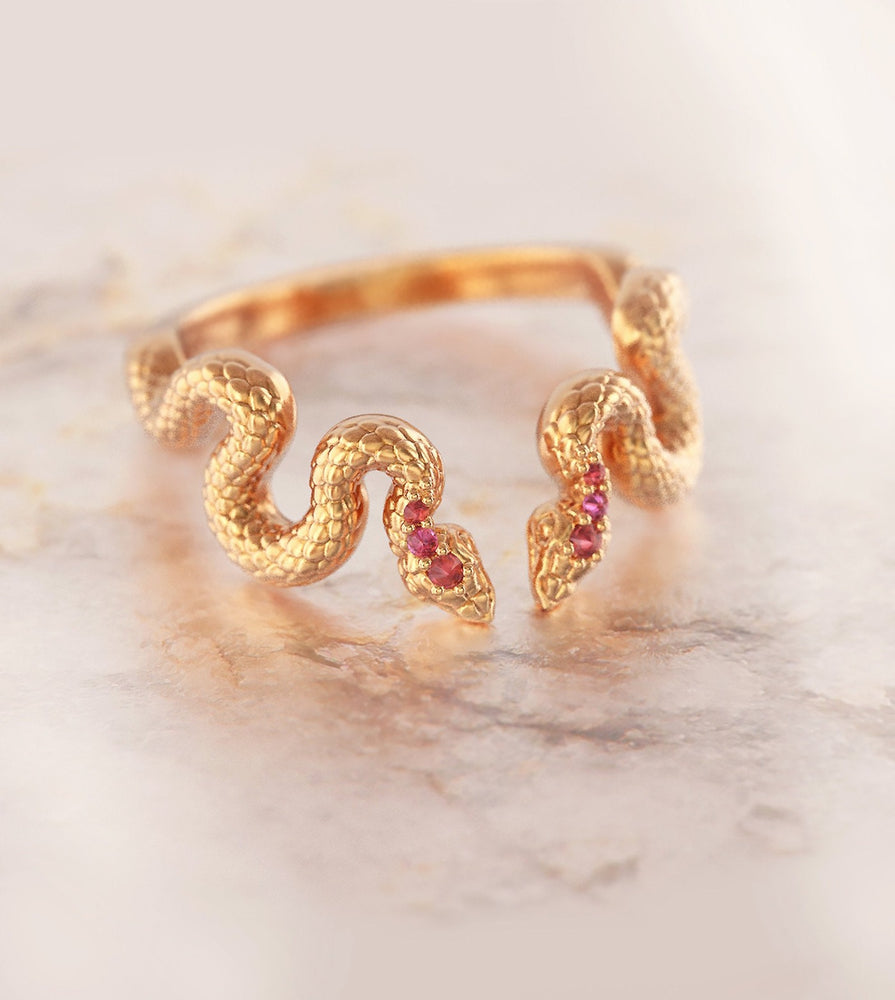 Double Snakes Curved Ring - OOZA Jewelry